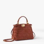 FENDI Peekaboo Mini Sienna brown nubuck crocodile leather bag - Image 5